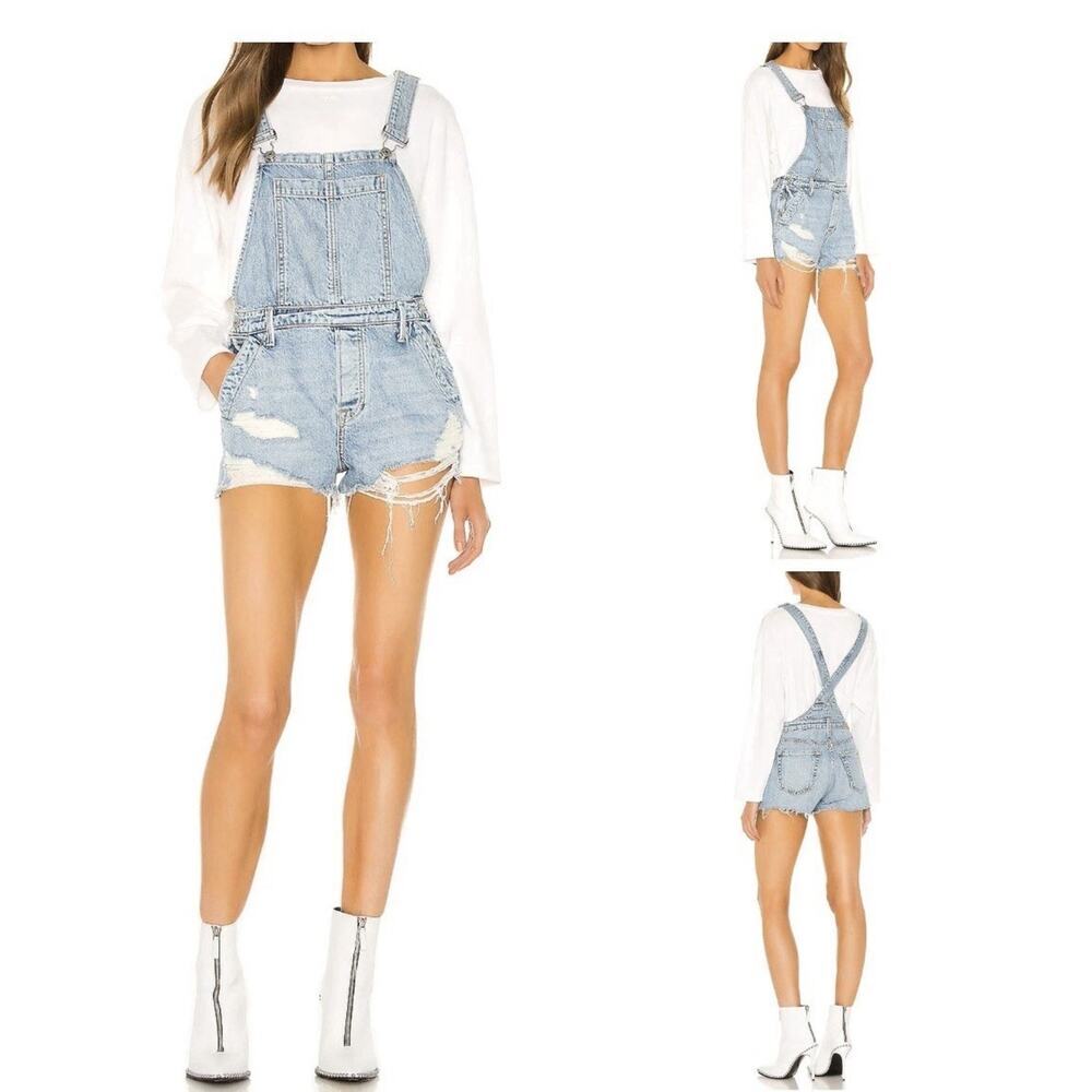 GRLFRND Frankie Denim Overall Shorts Distressed Women Size Small Coastal Cowgirl